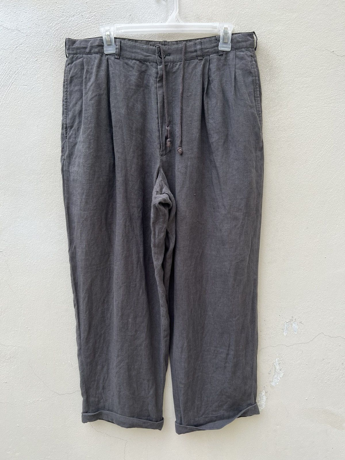 Japanese Brand × Mademoiselle Non Non × Vintage Vintage Papas Japan Fade Checks Grey Linen Baggy Trouser Size US 32 / EU 48 - 1 Thumbnail