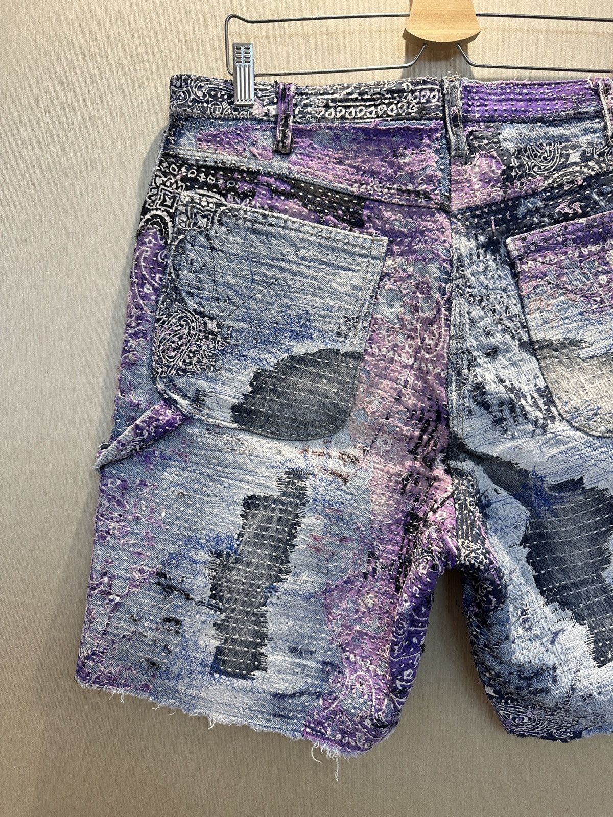 Japanese Brand HUMBLE HUMBOROS Bandana Distressed Sashiko Boro Shorts Size US 36 / EU 52 - 5 Thumbnail
