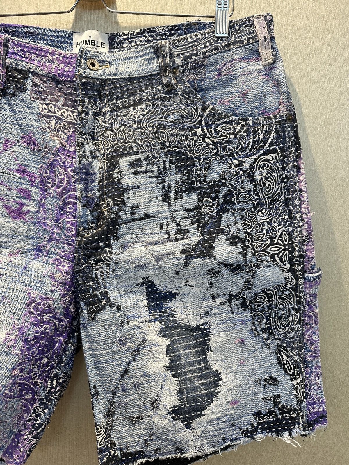 Japanese Brand HUMBLE HUMBOROS Bandana Distressed Sashiko Boro Shorts Size US 36 / EU 52 - 3 Thumbnail