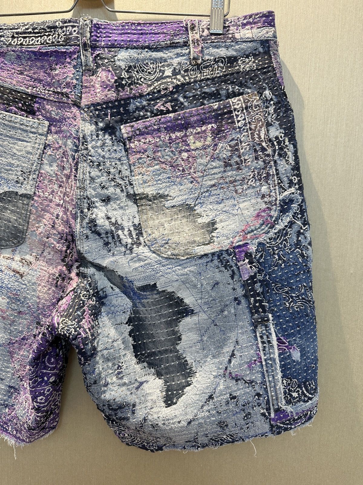 Japanese Brand HUMBLE HUMBOROS Bandana Distressed Sashiko Boro Shorts Size US 36 / EU 52 - 6 Thumbnail