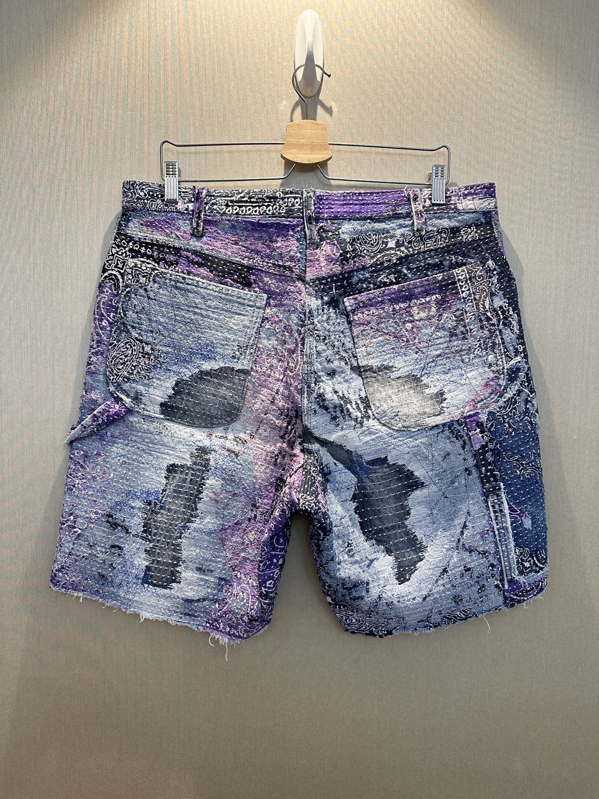 Japanese Brand HUMBLE HUMBOROS Bandana Distressed Sashiko Boro Shorts Size US 36 / EU 52 - 4 Thumbnail