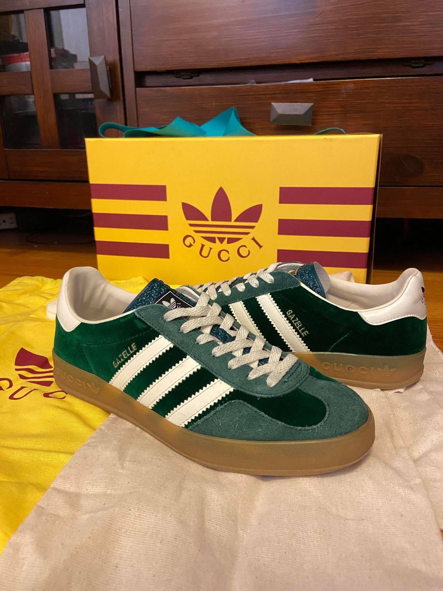 Adidas  Gucci Gucci x Adidas Gazelle Green Suede | Grailed