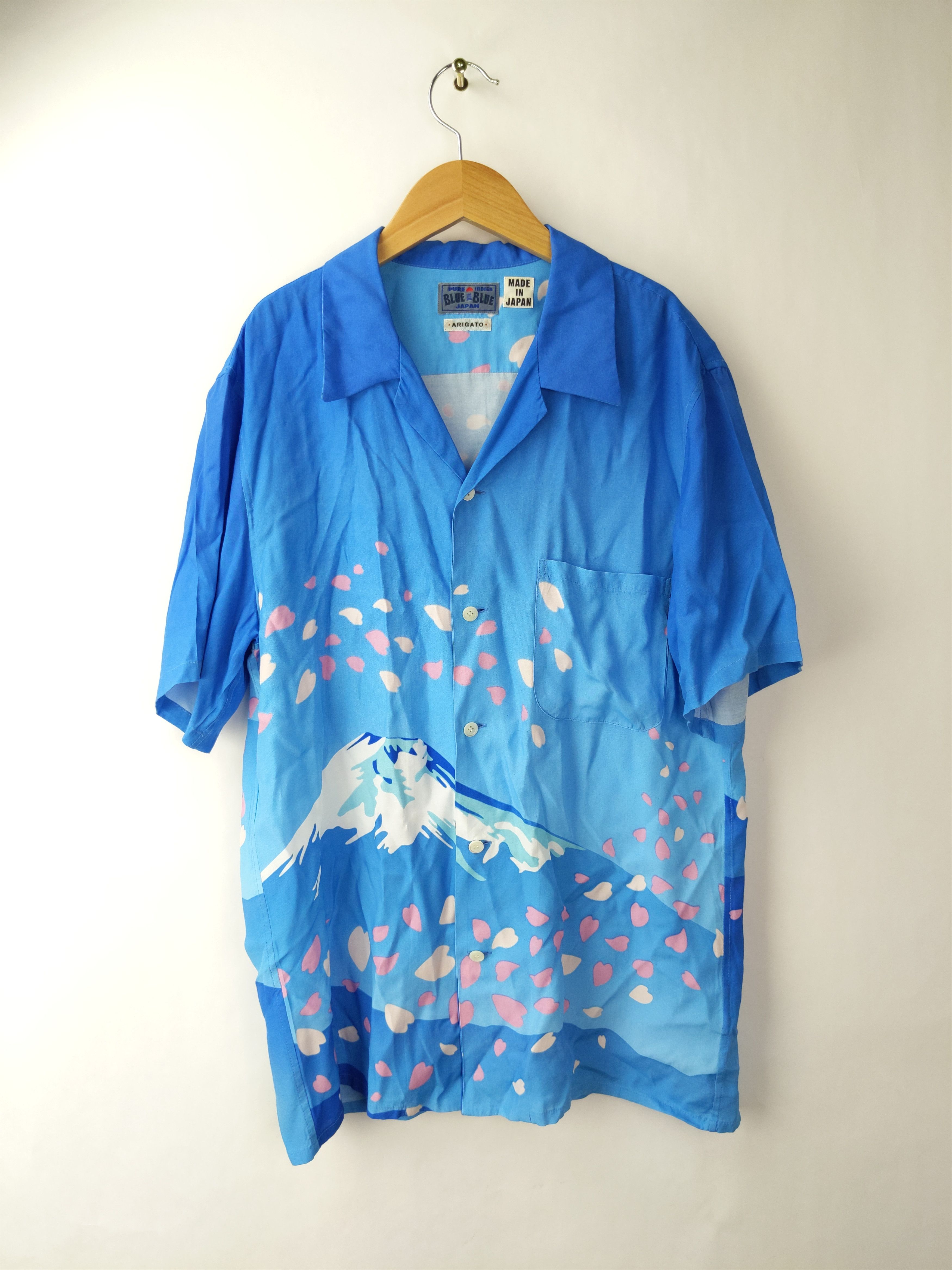 MT FUJI Printed Indigo Lyocell Shirt Sakura Cherry Blossom