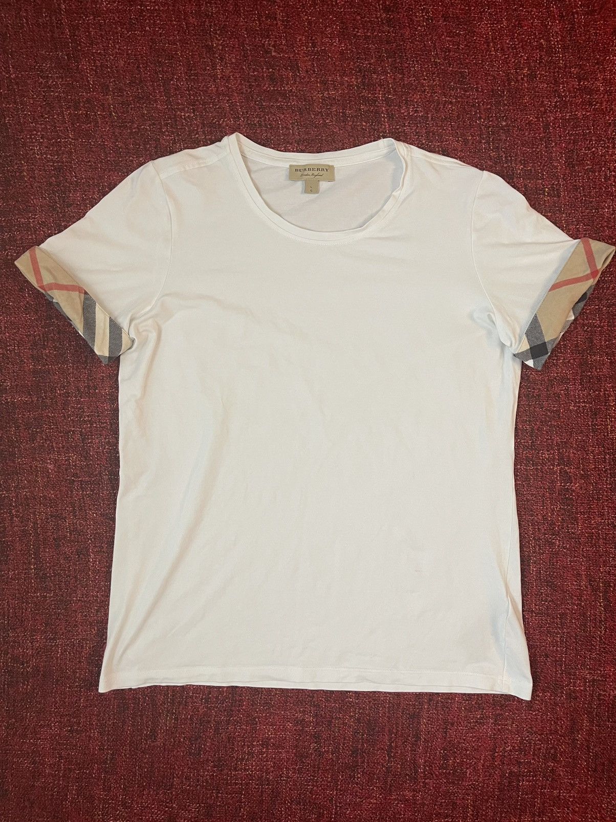Burberry Burberry tartan sleeves white t-shirt Size L / US 10 / IT 46 - 1 Thumbnail