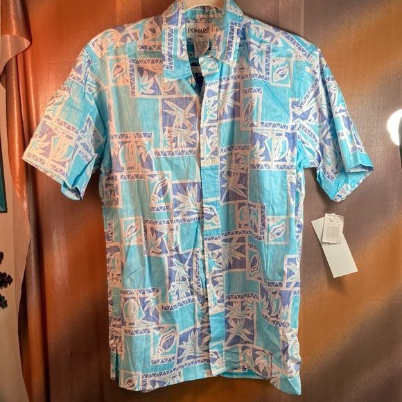 Vintage 80’s Pomare Hilo Hattie Hawaiian Shirt Blue Size M