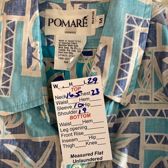 Vintage 80’s Pomare Hilo Hattie Hawaiian Shirt Blue Size M