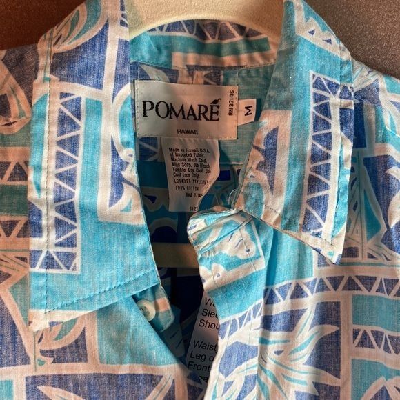 Vintage 80’s Pomare Hilo Hattie Hawaiian Shirt Blue Size M