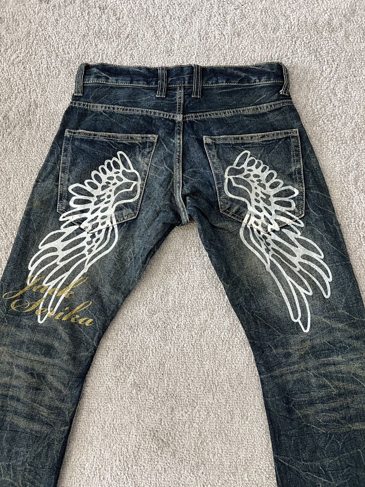 Japanese Brand Jack serika Wings painted jeans Size US 31 - 5 Thumbnail