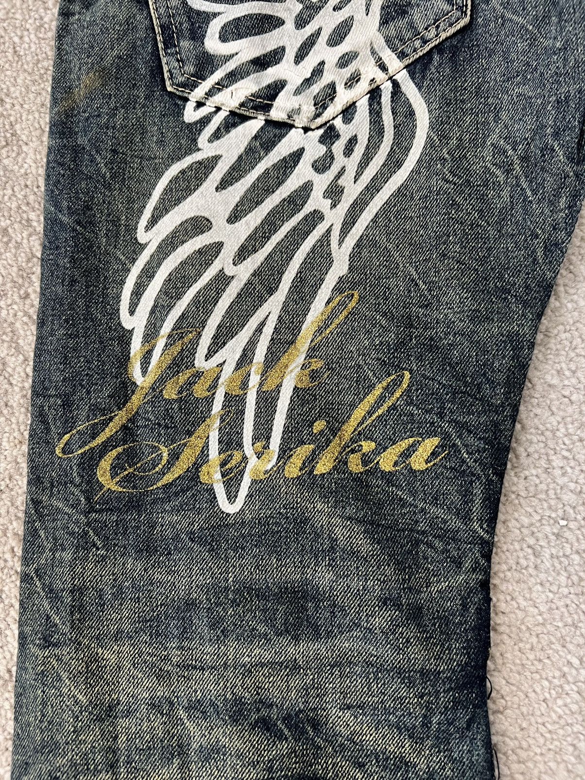 Japanese Brand Jack serika Wings painted jeans Size US 31 - 6 Thumbnail