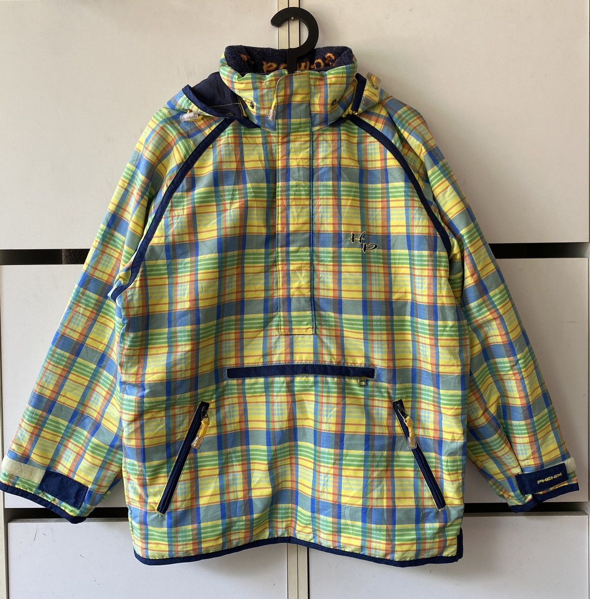 image of Phenix Checked Design Hooded Jacket in Green, Men's (Size Large)