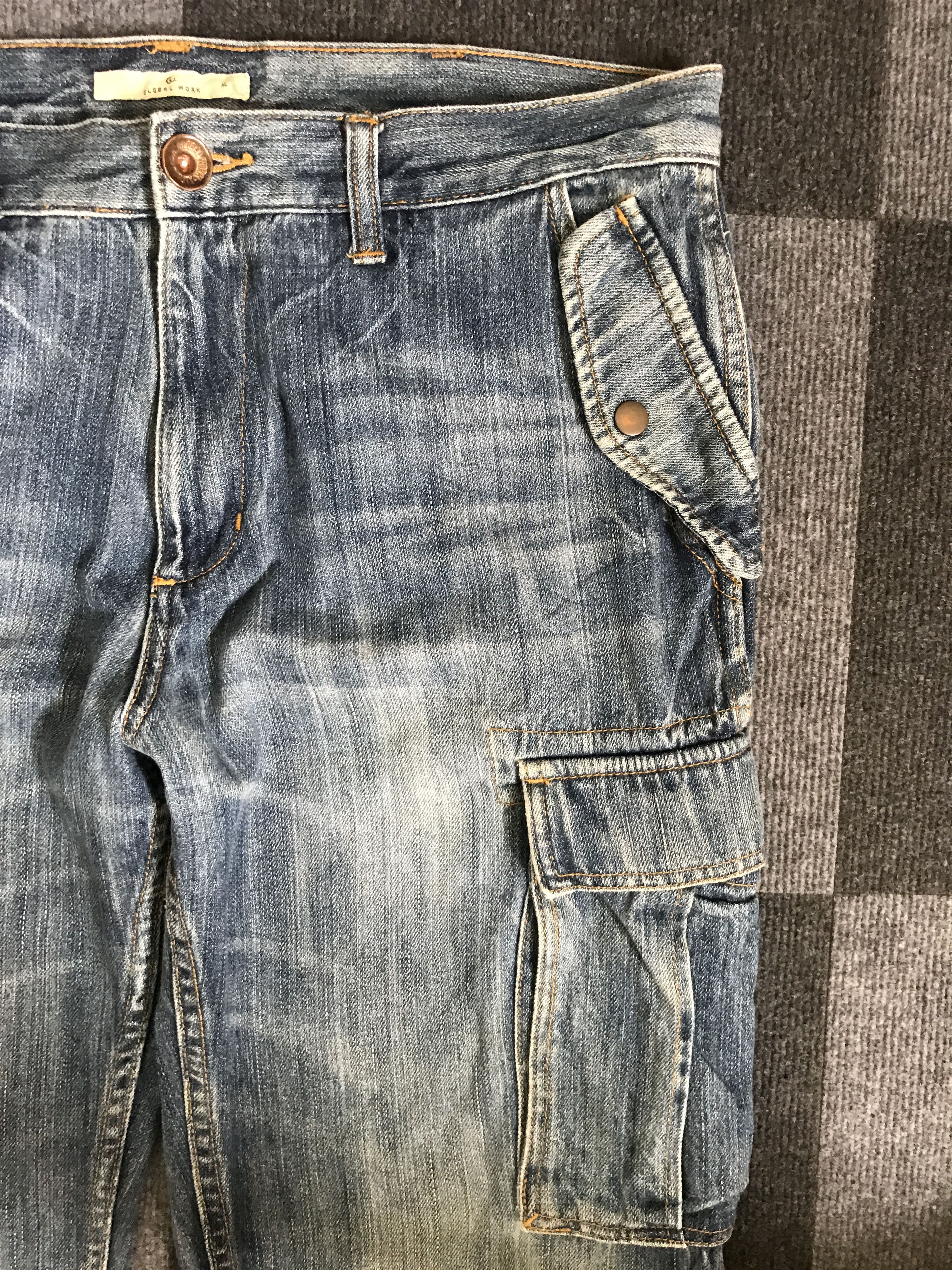 Global Work CP193 GLOBAL WORK Japan Faded Cargo Jeans Size US 35 - 8 Thumbnail