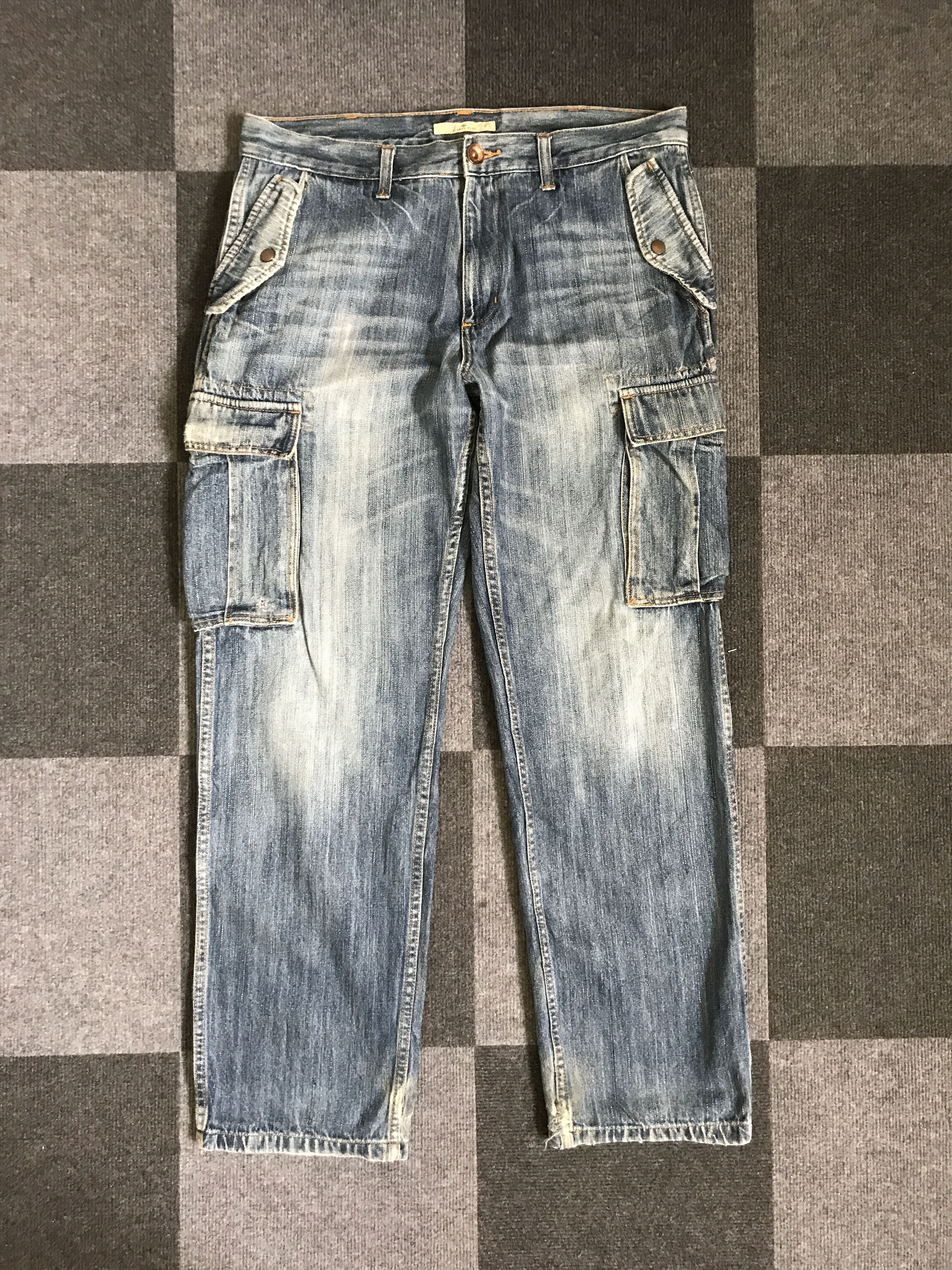 Global Work CP193 GLOBAL WORK Japan Faded Cargo Jeans Size US 35 - 3 Thumbnail