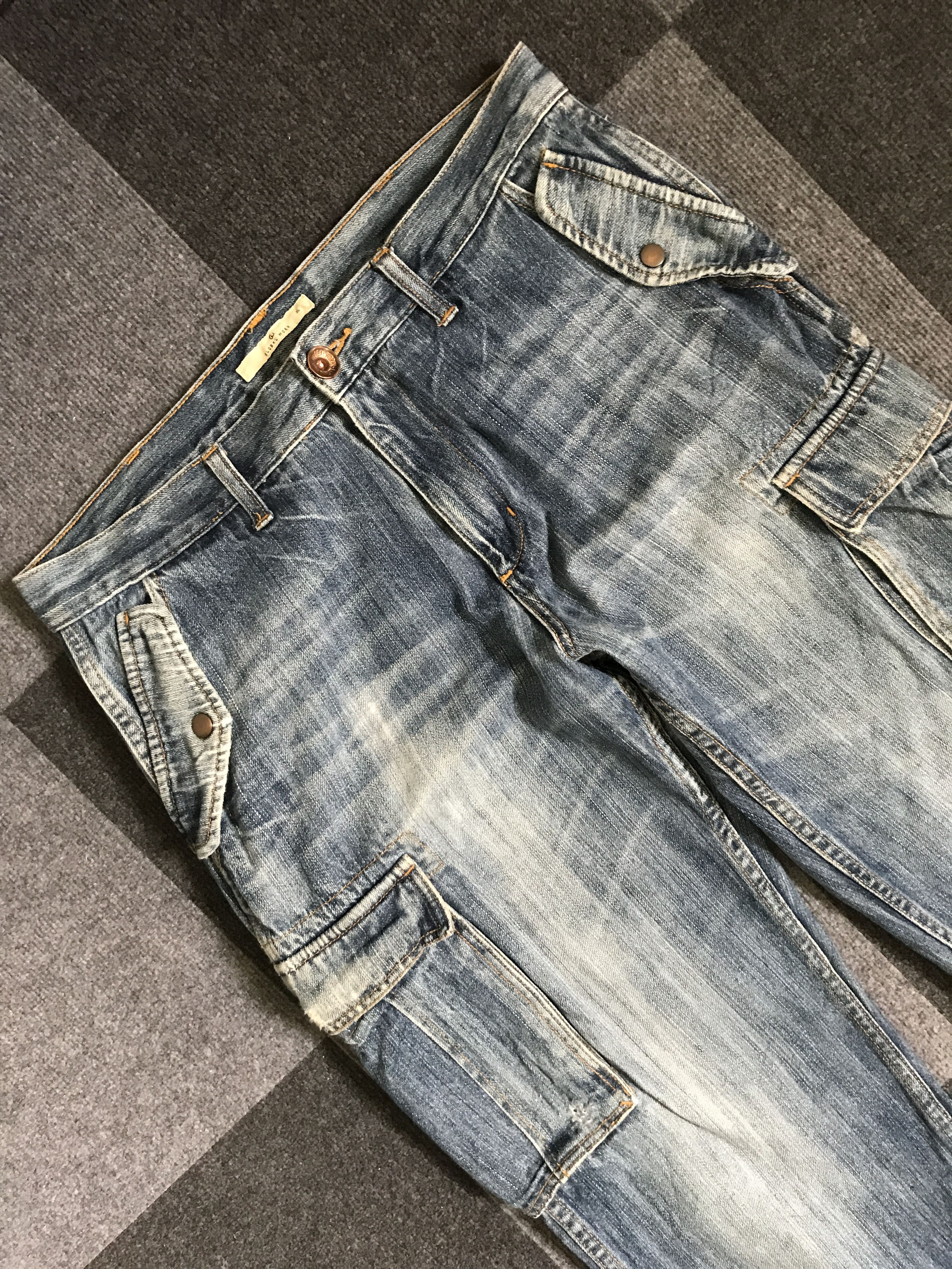 Global Work CP193 GLOBAL WORK Japan Faded Cargo Jeans Size US 35 - 4 Thumbnail