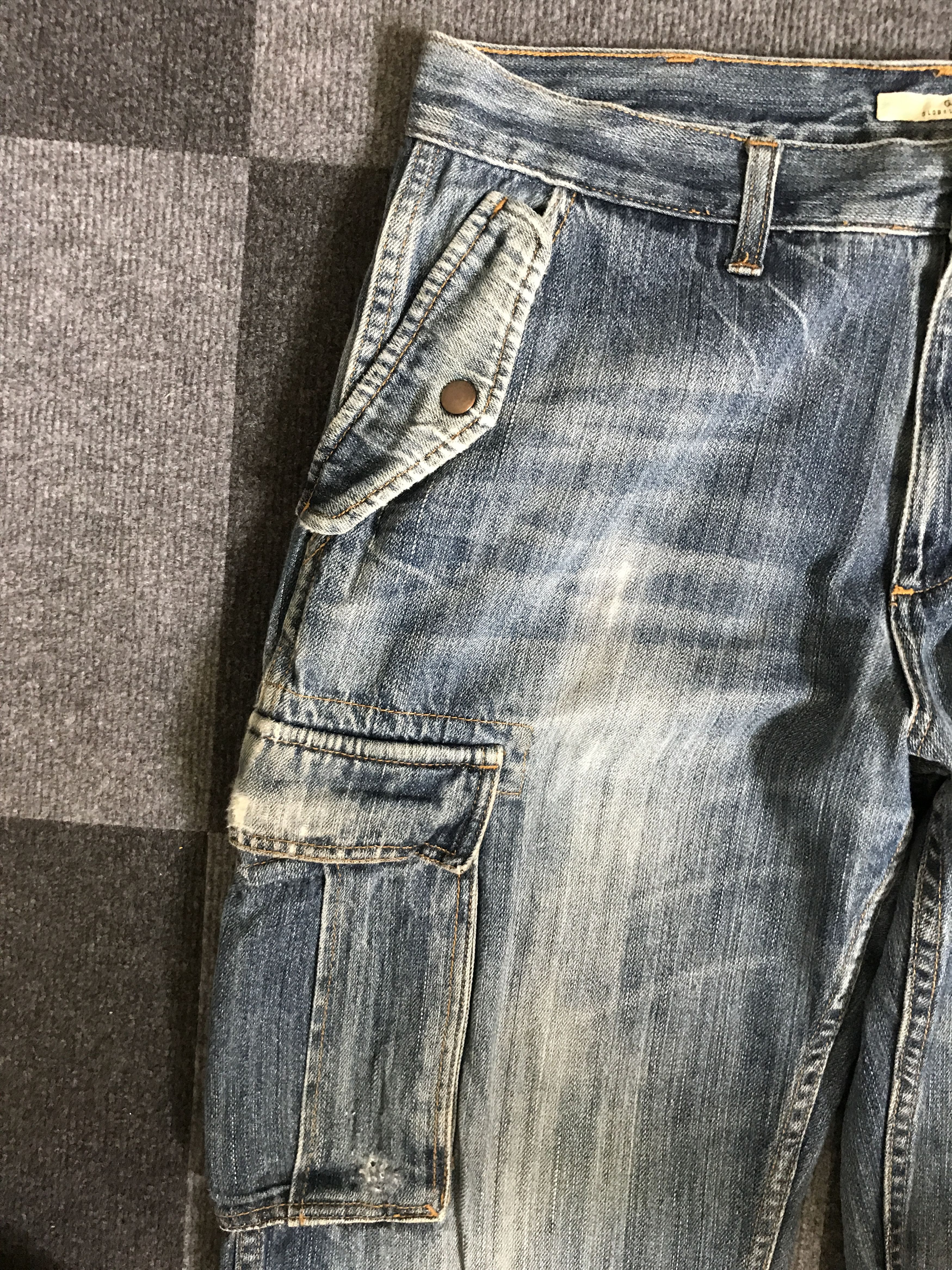 Global Work CP193 GLOBAL WORK Japan Faded Cargo Jeans Size US 35 - 9 Thumbnail