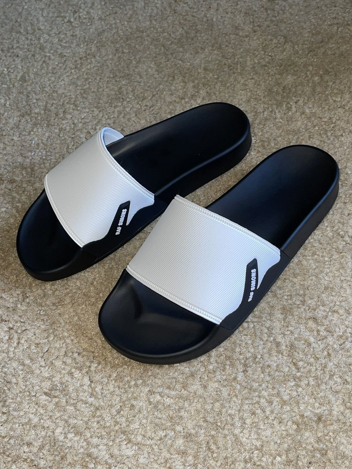image of Raf Simons Astra Slides in Black/White, Men's (Size 9)