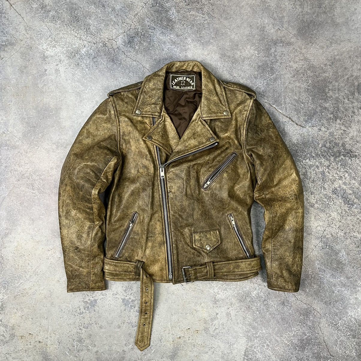 Vintage VINTAGE 90’s RUSTED LEATHER BIKER JACKET KANYE WEST STYLE | Grailed