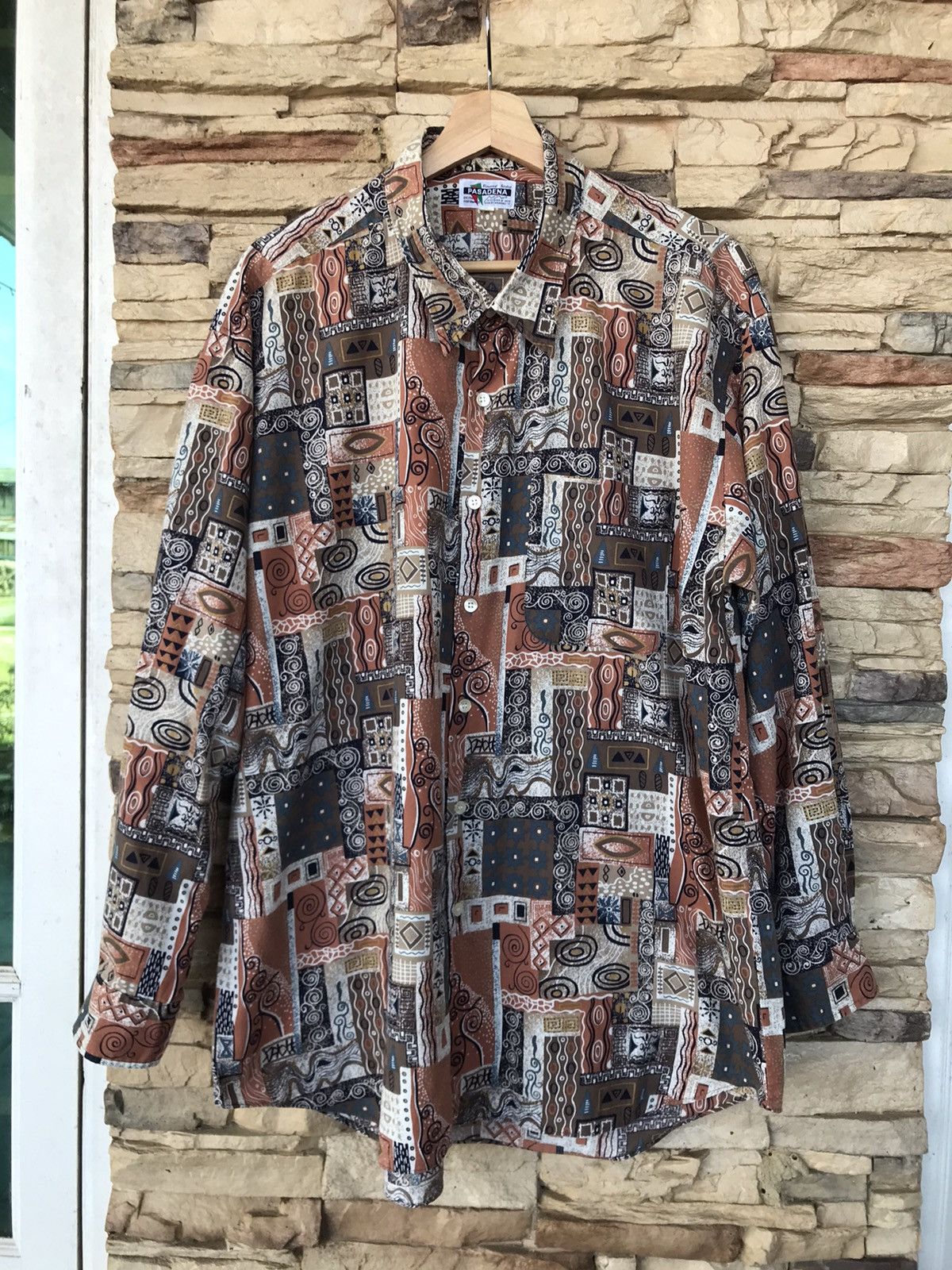image of Art pasadena Over Print Button Up Shirt, Men's (Size 2XL)