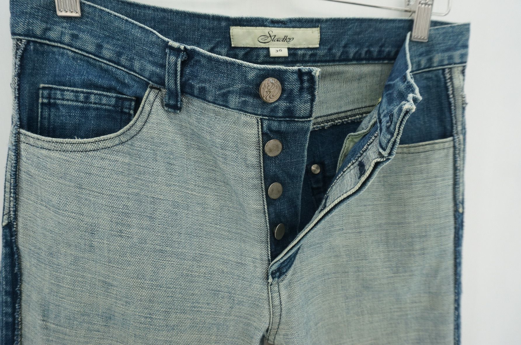 Japanese Brand Vintage Inside Out SLADKY Women's Button fly Worn Jeans Size 30" / US 8 / IT 44 - 3 Thumbnail