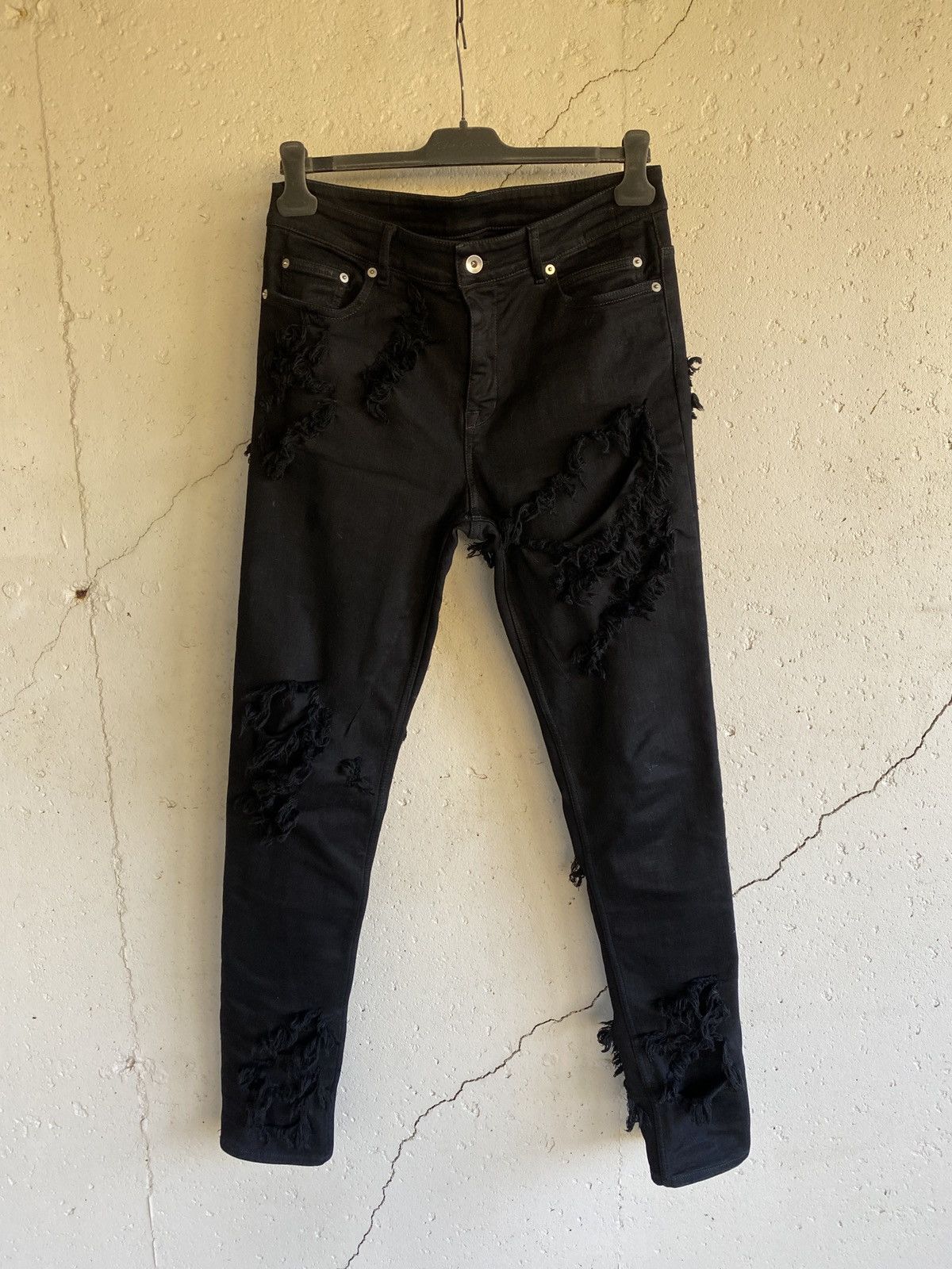 image of Rick Owens x Rick Owens Drkshdw Slashed Detroit Cut Denim In Black, Men's (Size 29)