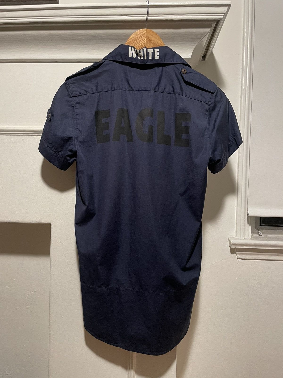 image of W Lt Walter Van Beirendonck x Walter Van Beirendonck Ss1998 White Eagle Shirt in Navy (Size XS)