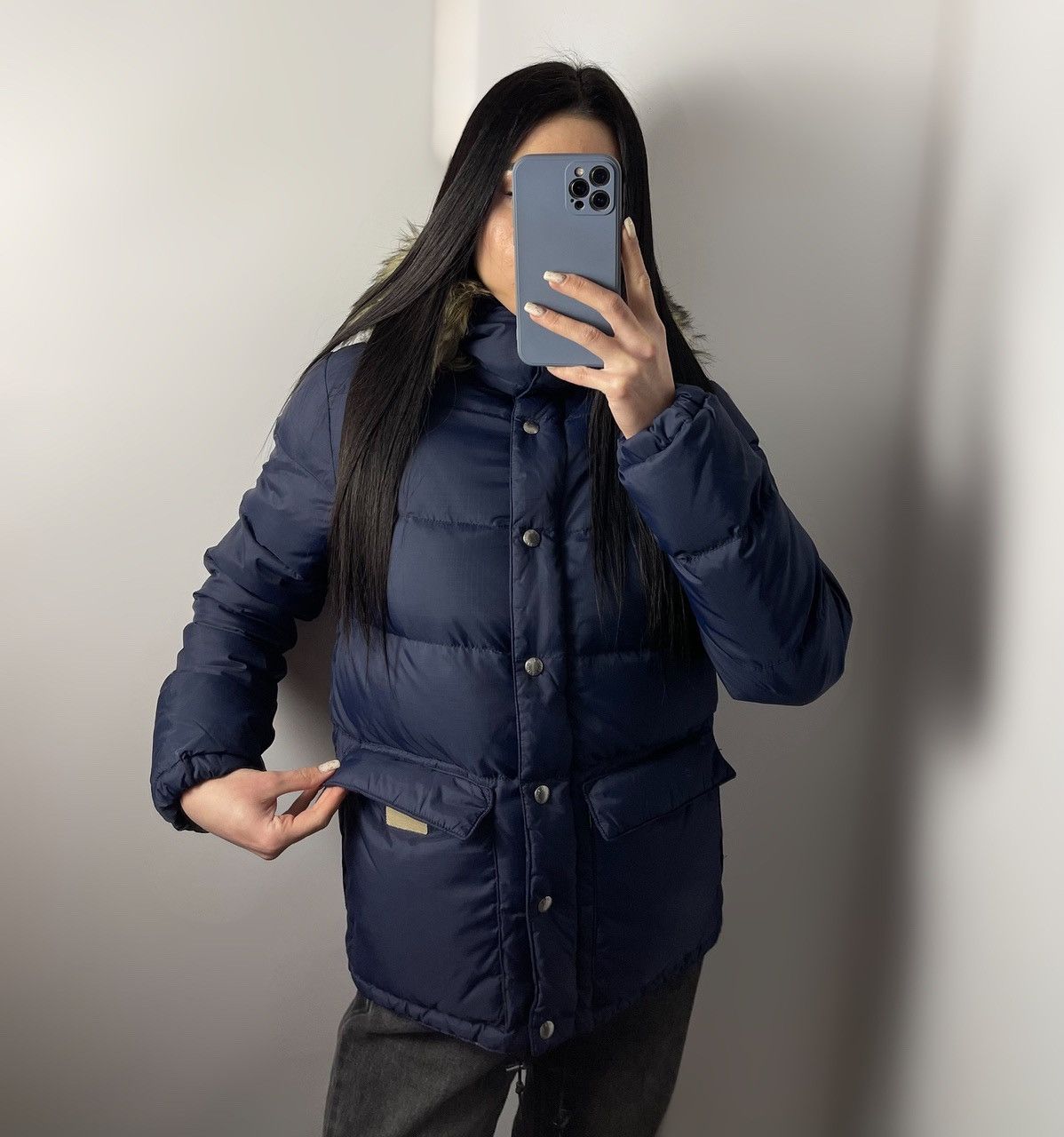 Vintage Down Jacket Polo Ralph Lauren Puffer blue Size M Fur