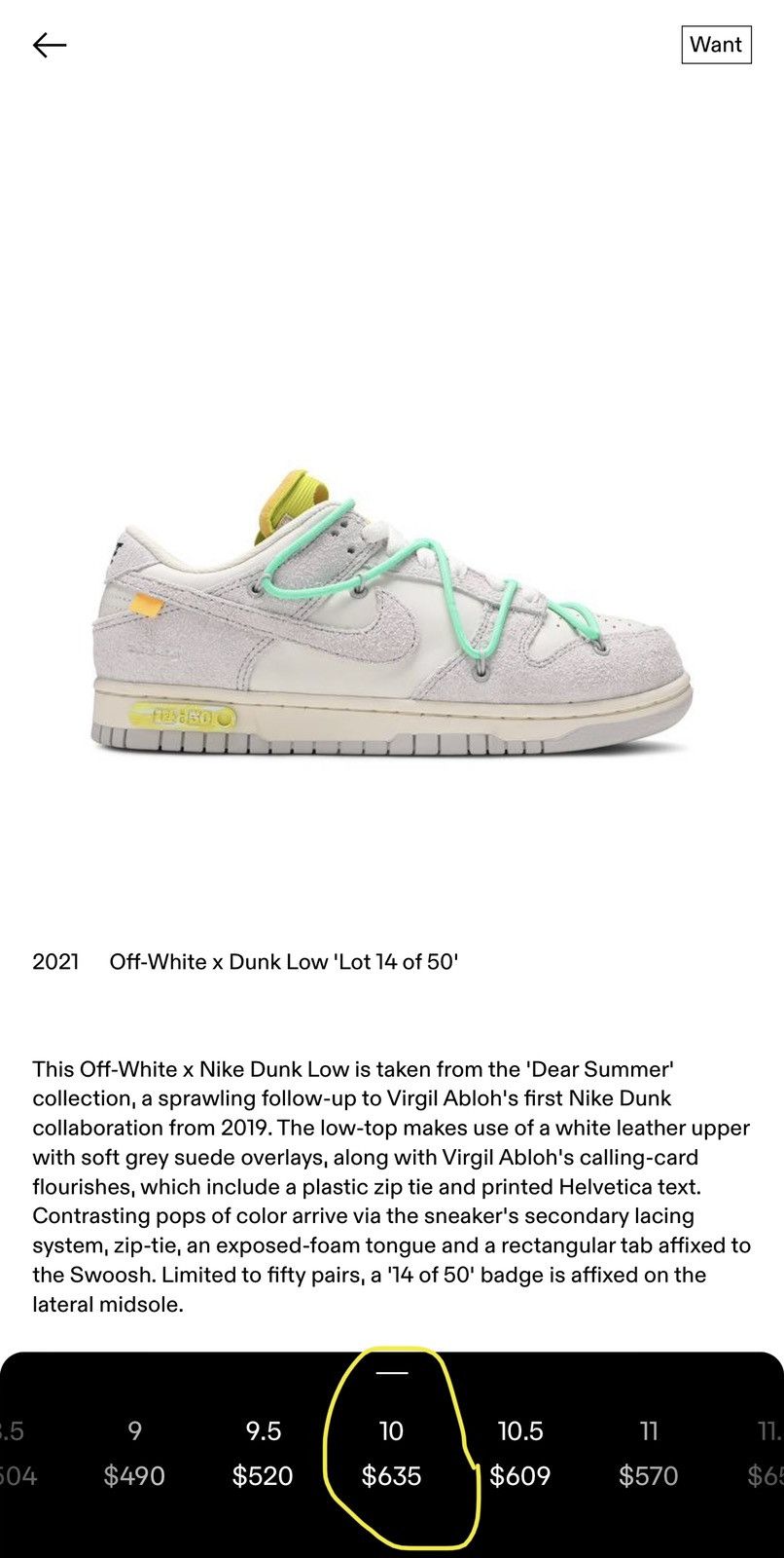 Nike × Off-White Nike Off-White x Dunk Low ‘Lot 14 of 50’ Size US 10 / EU 43 - 12 Thumbnail