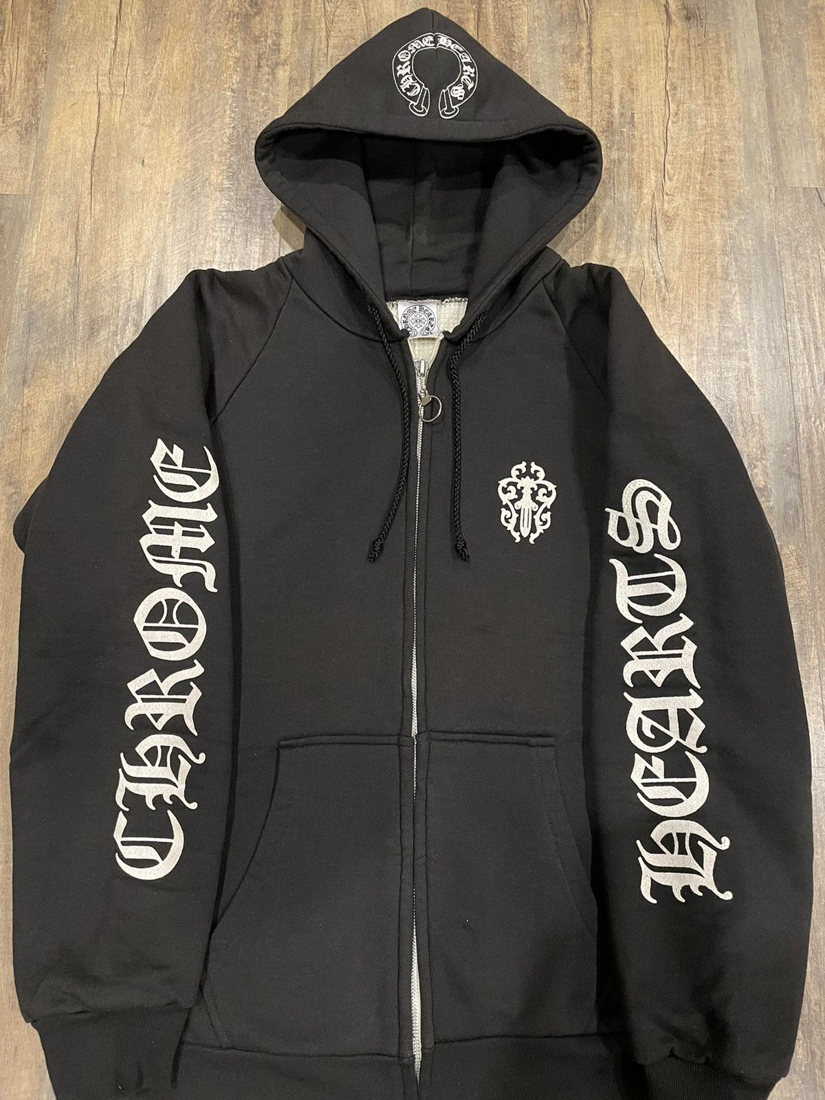 Chrome Hearts RARE Chrome Hearts Dagger Horseshoe Thermal Zip Up Hoodie ...