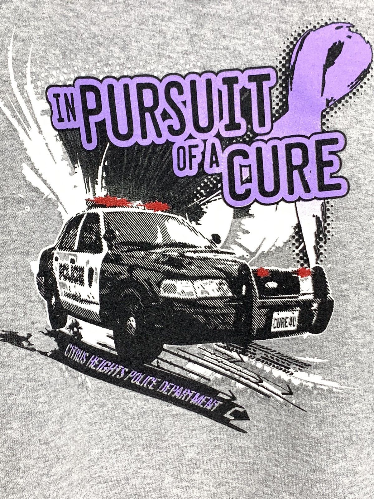 image of Fashion Police x The Cure Vintage “In Pursuit Of A Cure” Police Pullover Hoodie in Grey (Size Mediu