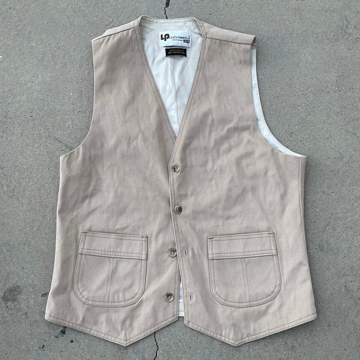 Vintage Vintage 70s Levis Panatela Beige Brown Satin Lined Vest Size 40R - 1 Preview