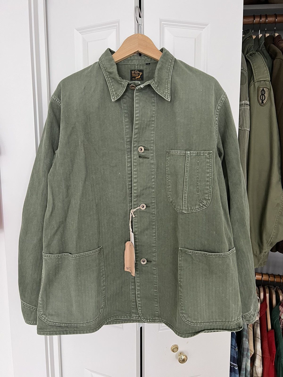Orslow Canoe club exclusive work jacket olive herringbone Grailed