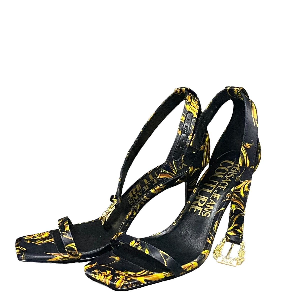 VERSACE JEANS COUTURE: Baroque High Heel “Emily” Sandals