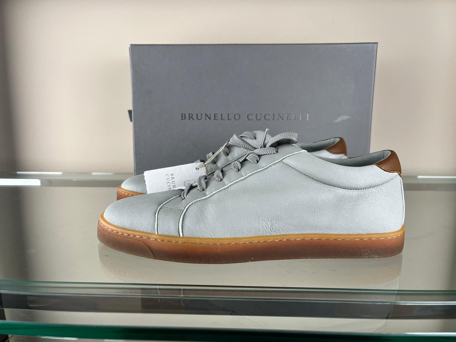 image of Brunello Cucinelli Low Top Leather Sneakers In Grey, Men's (Size 9)