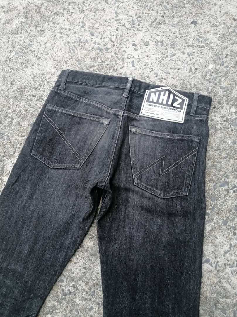 image of Neighborhood Izzue Plus Regular Straight Selvedge Jeans in Black Denim, Men's (Size 32)