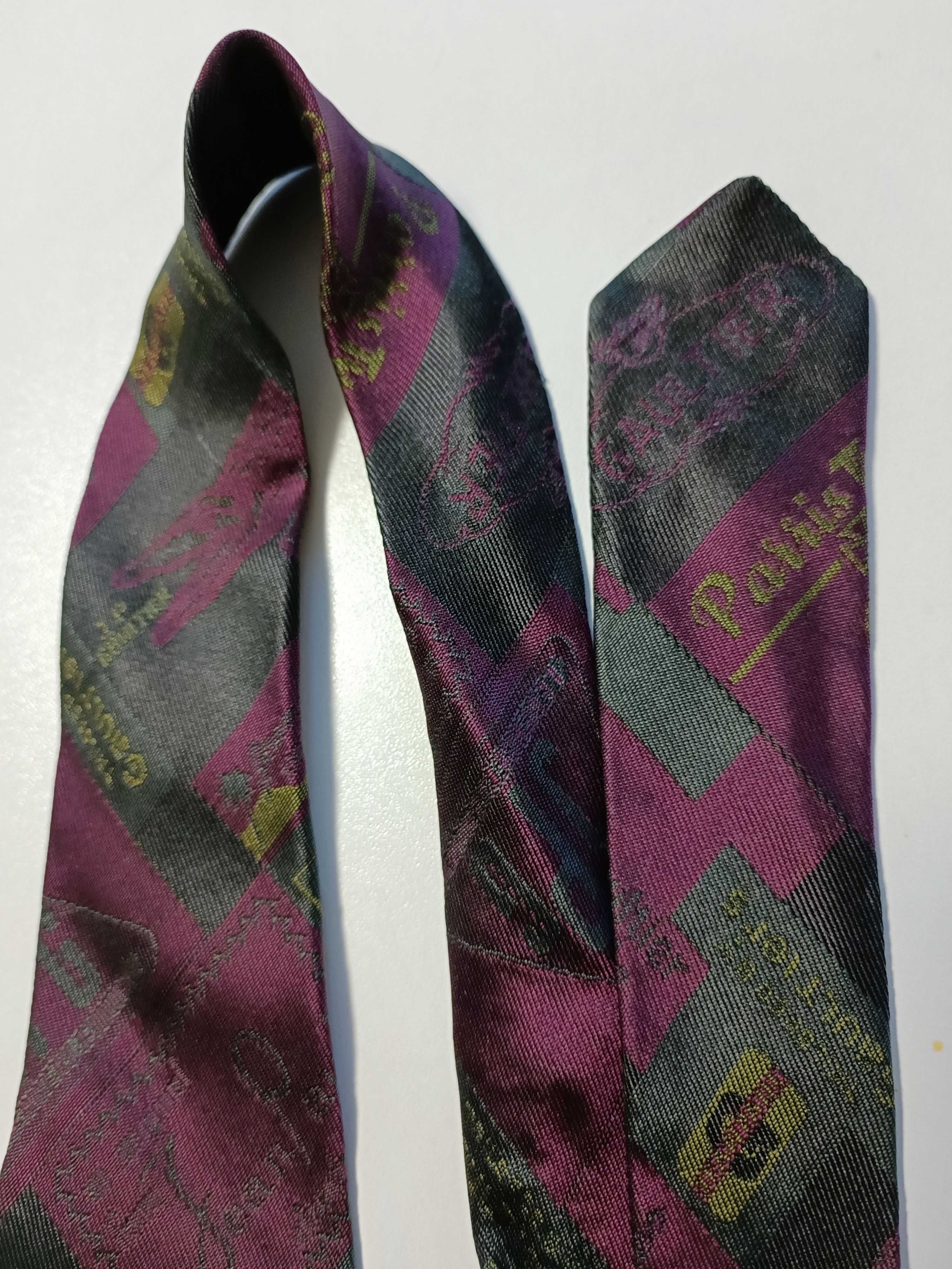 Jean Paul Gaultier Multilogo silk tie in purple, olive and dark grey. Size ONE SIZE - 7 Thumbnail