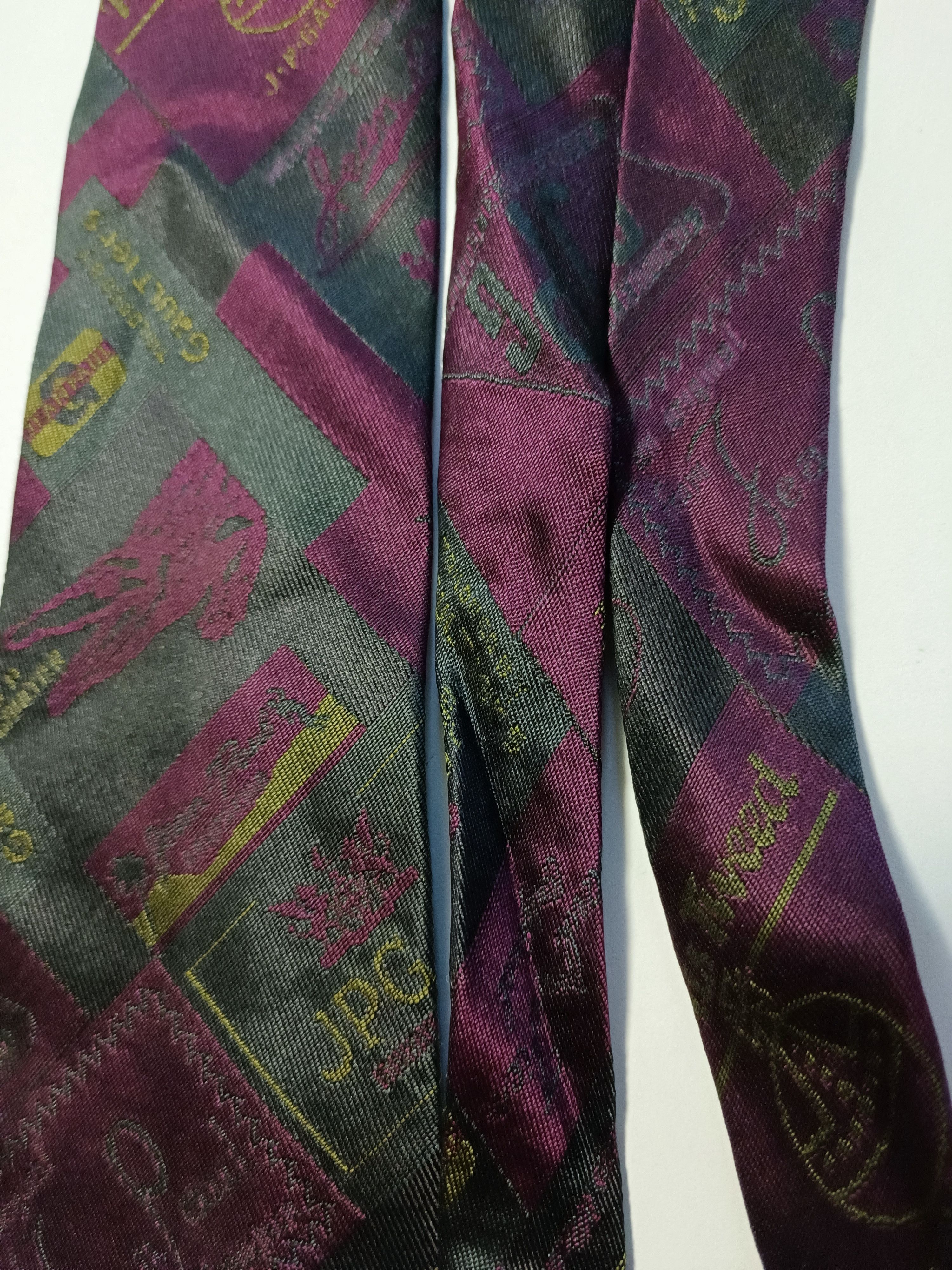Jean Paul Gaultier Multilogo silk tie in purple, olive and dark grey. Size ONE SIZE - 5 Thumbnail
