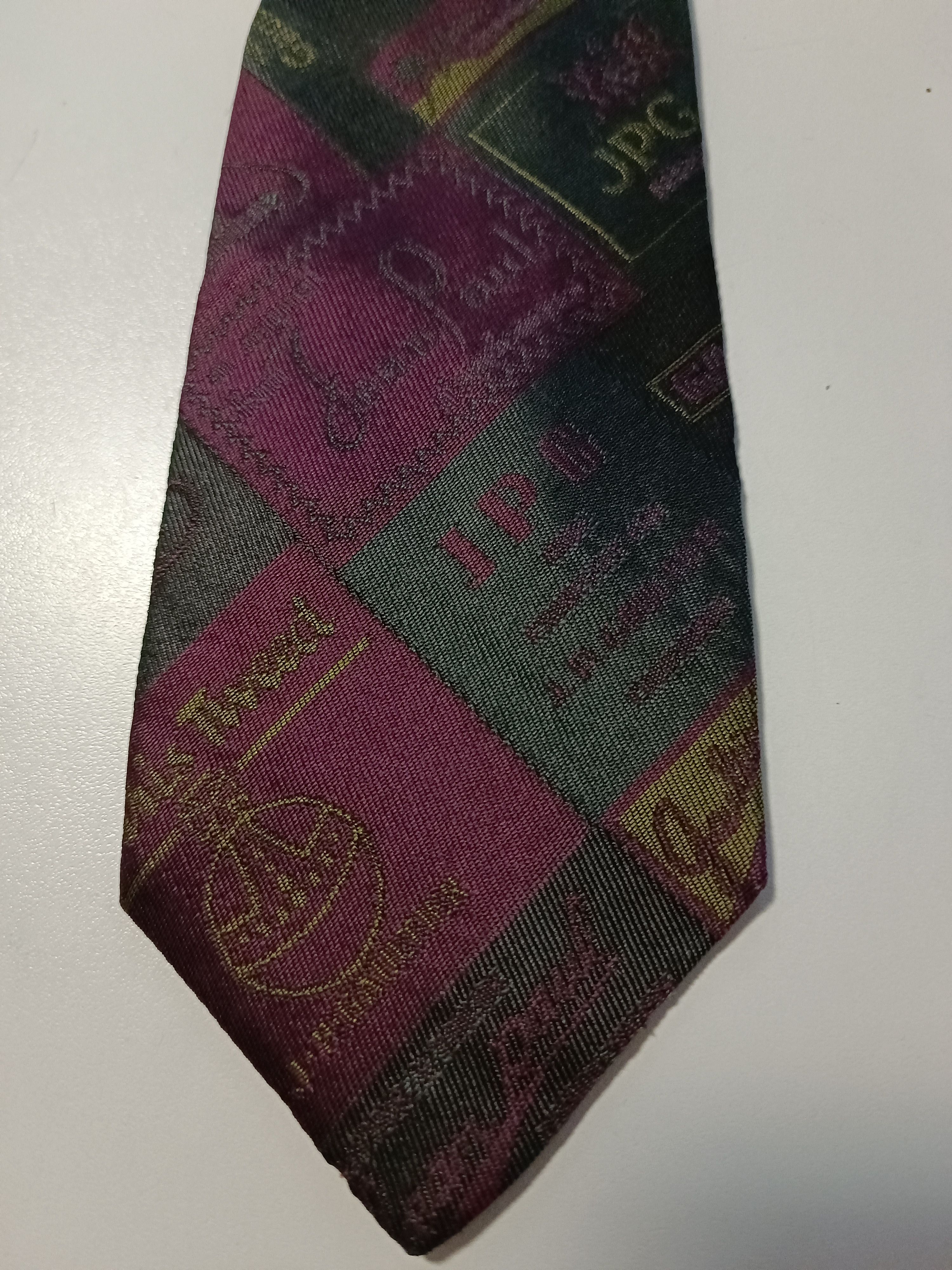 Jean Paul Gaultier Multilogo silk tie in purple, olive and dark grey. Size ONE SIZE - 10 Thumbnail