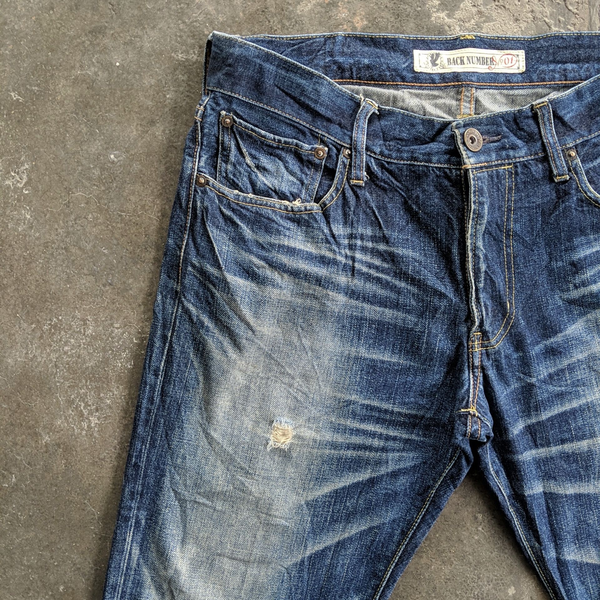 Japanese Brand Vtg Back Number Distressed Faded Denim Jeans Pants W35 Size US 35 - 3 Thumbnail
