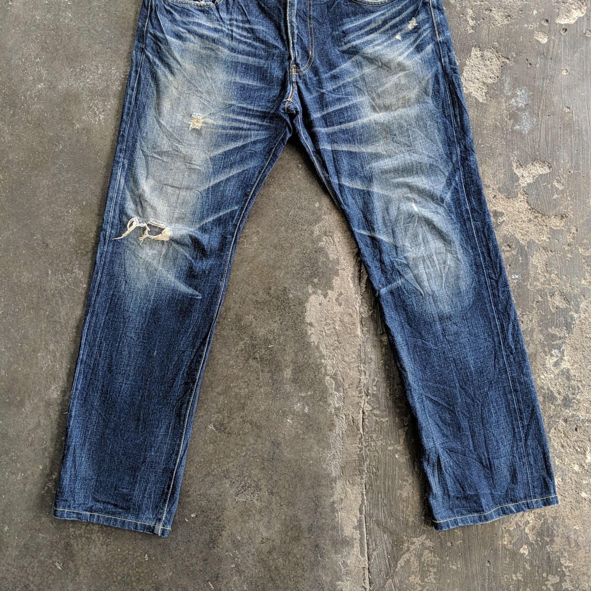 Japanese Brand Vtg Back Number Distressed Faded Denim Jeans Pants W35 Size US 35 - 5 Thumbnail