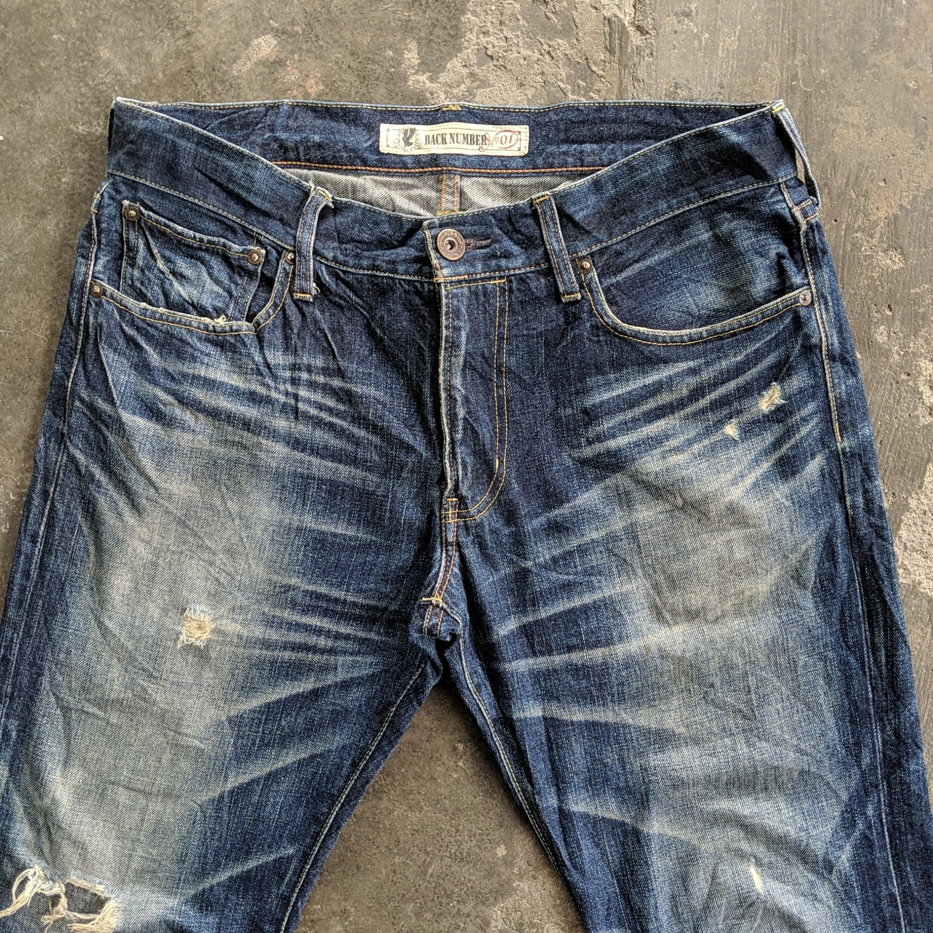 Japanese Brand Vtg Back Number Distressed Faded Denim Jeans Pants W35 Size US 35 - 2 Thumbnail
