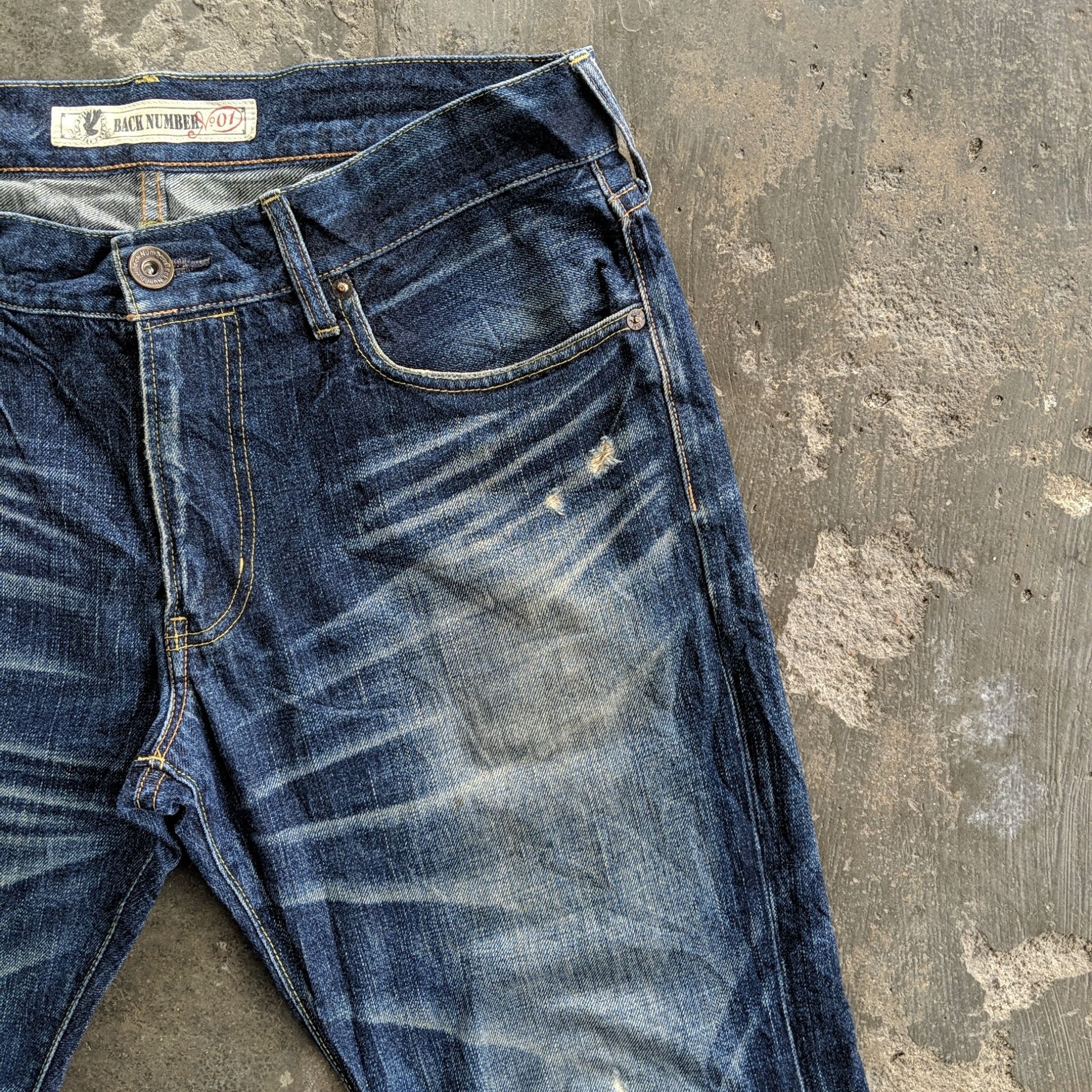 Japanese Brand Vtg Back Number Distressed Faded Denim Jeans Pants W35 Size US 35 - 4 Thumbnail