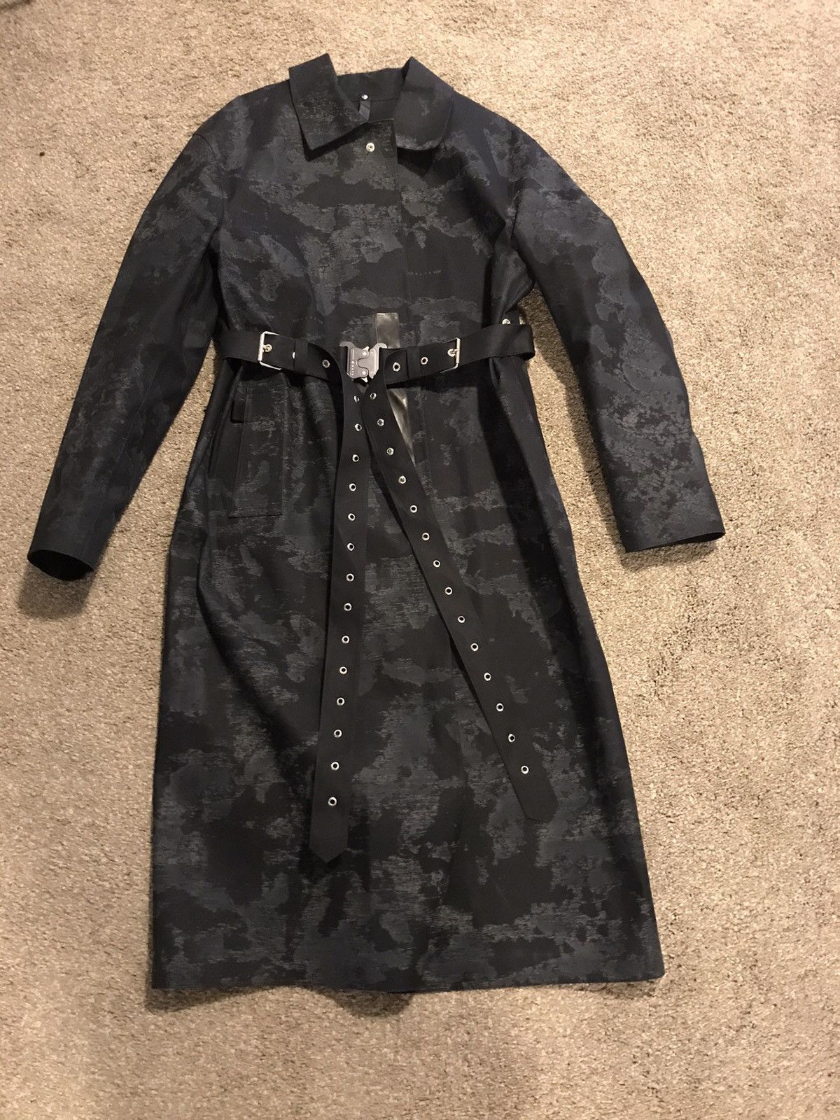 image of 1017 Alyx 9Sm x Mackintosh Blue Camo Buckled Trench Coat, Men's (Size Large)