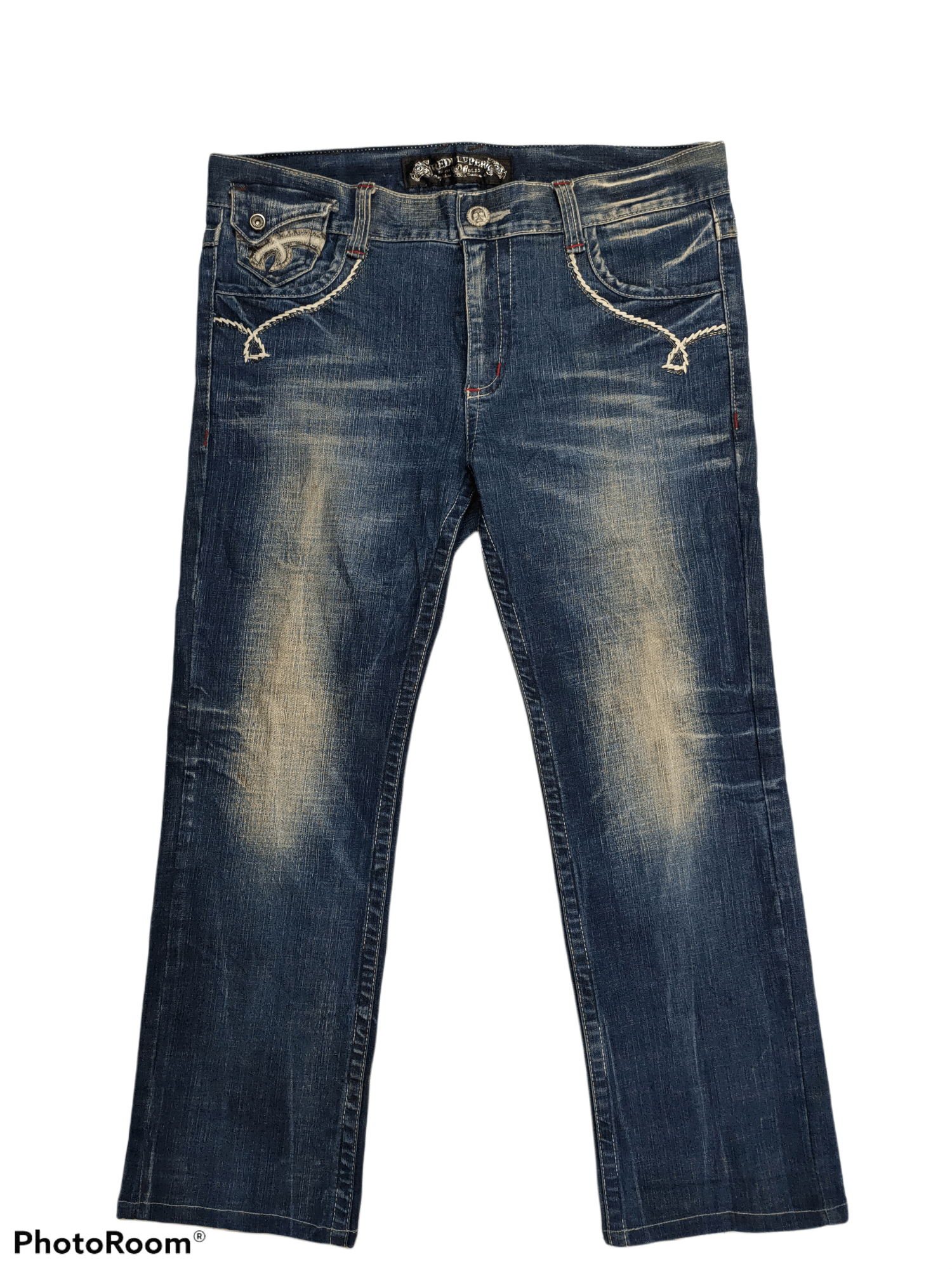 image of Distressed Denim x Ed Hardy Cross Red Pepper Jeans X Vintage in Blue Distressed, Men's (Size 38)