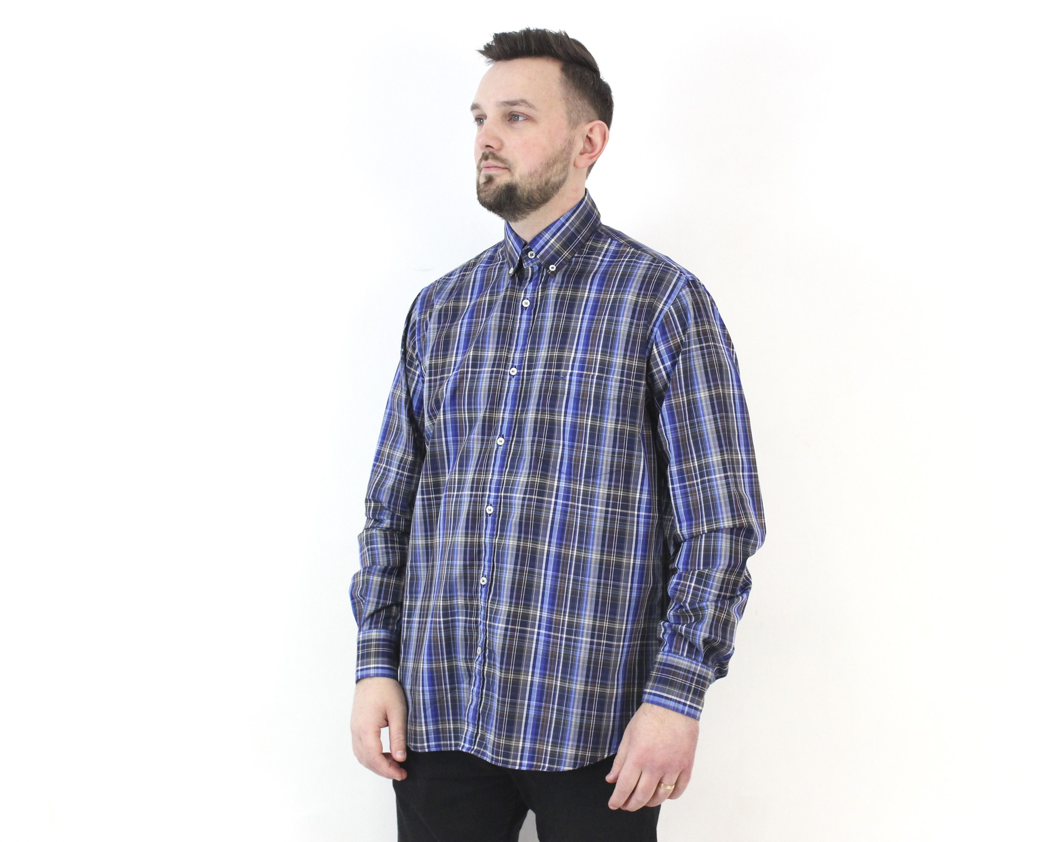 Paul & Shark Vintage Men's Shirt Cotton Button Up Over L Plaid Check Blue Size US L / EU 52-54 / 3 - 3 Thumbnail