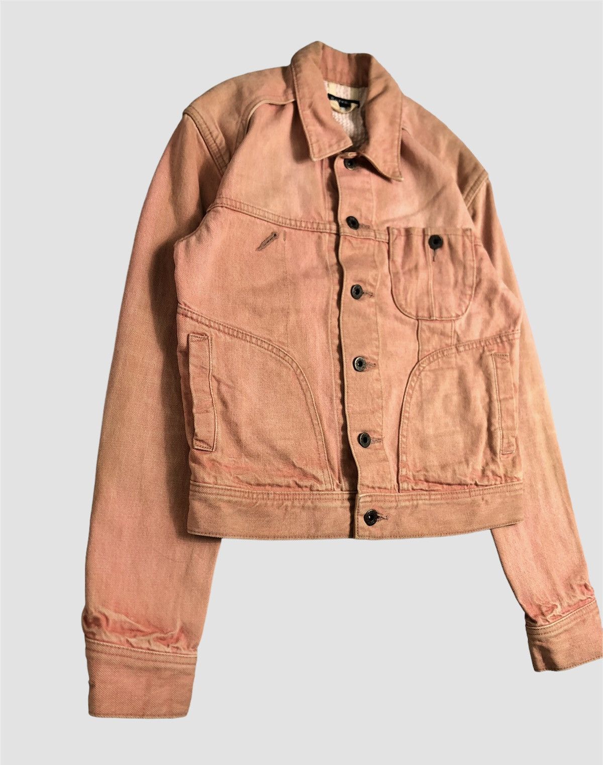 Japanese Brand × R.Newbold × Vintage Vintage R.Newbold Distressed Pink Denim Jacket Size XS / US 0-2 / IT 36-38 - 2 Thumbnail