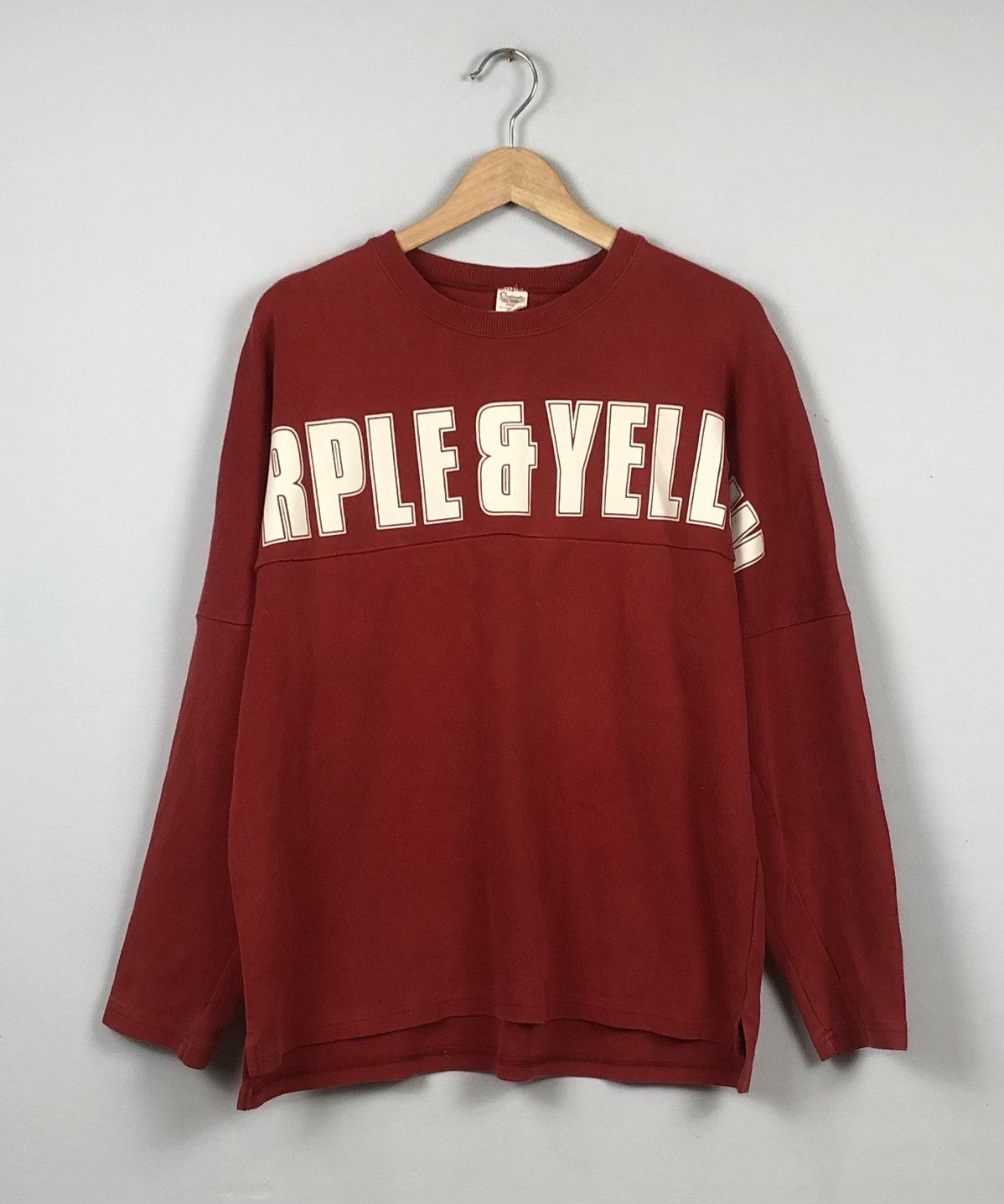 Japanese Brand × Purple Brand × Vintage Japanese Brand Purple Yellow Big Logo Spell Out Sweatshirt Size US L / EU 52-54 / 3 - 1 Thumbnail