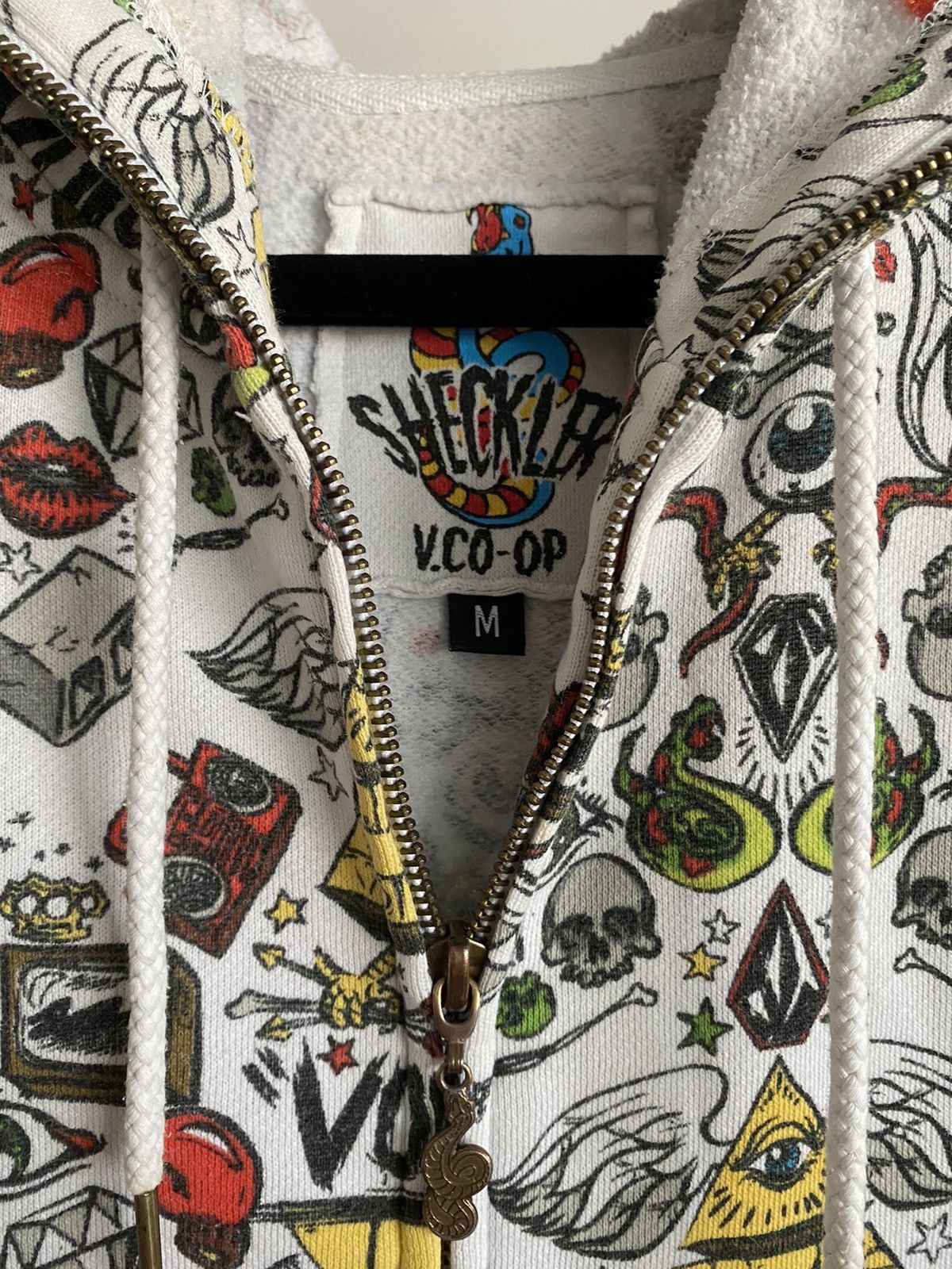Sweat à Capuche Volcom X Ryan Sheckler Taille L - Imprimé, Fermeture éclair Complète, Occasion Très Bon état