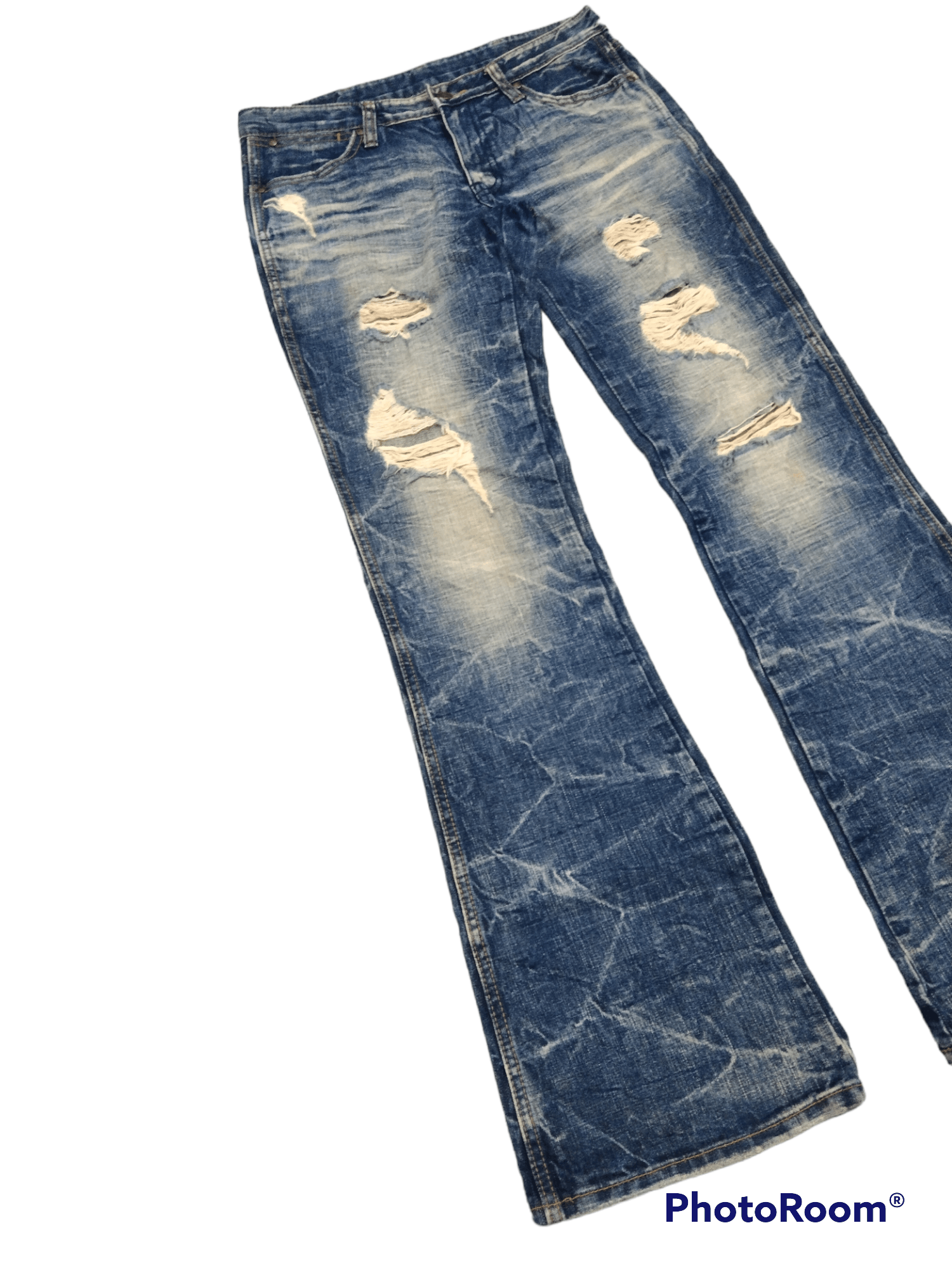 Japanese Brand FLARE LOW RISE🔥WASHED BLUE RIPED FIVE PRIME MEMBERS Size US 27 - 1 Thumbnail