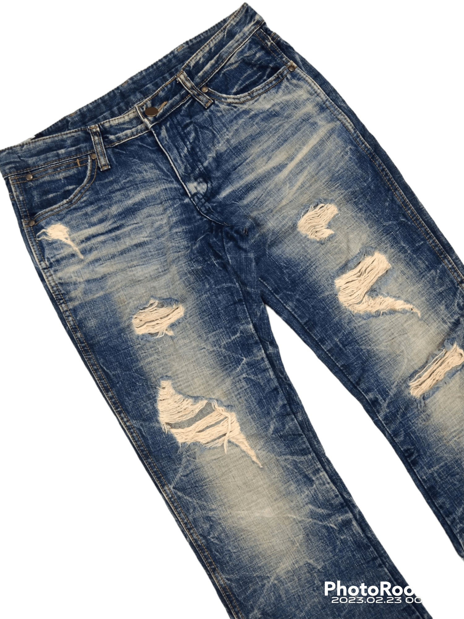Japanese Brand FLARE LOW RISE🔥WASHED BLUE RIPED FIVE PRIME MEMBERS Size US 27 - 6 Thumbnail