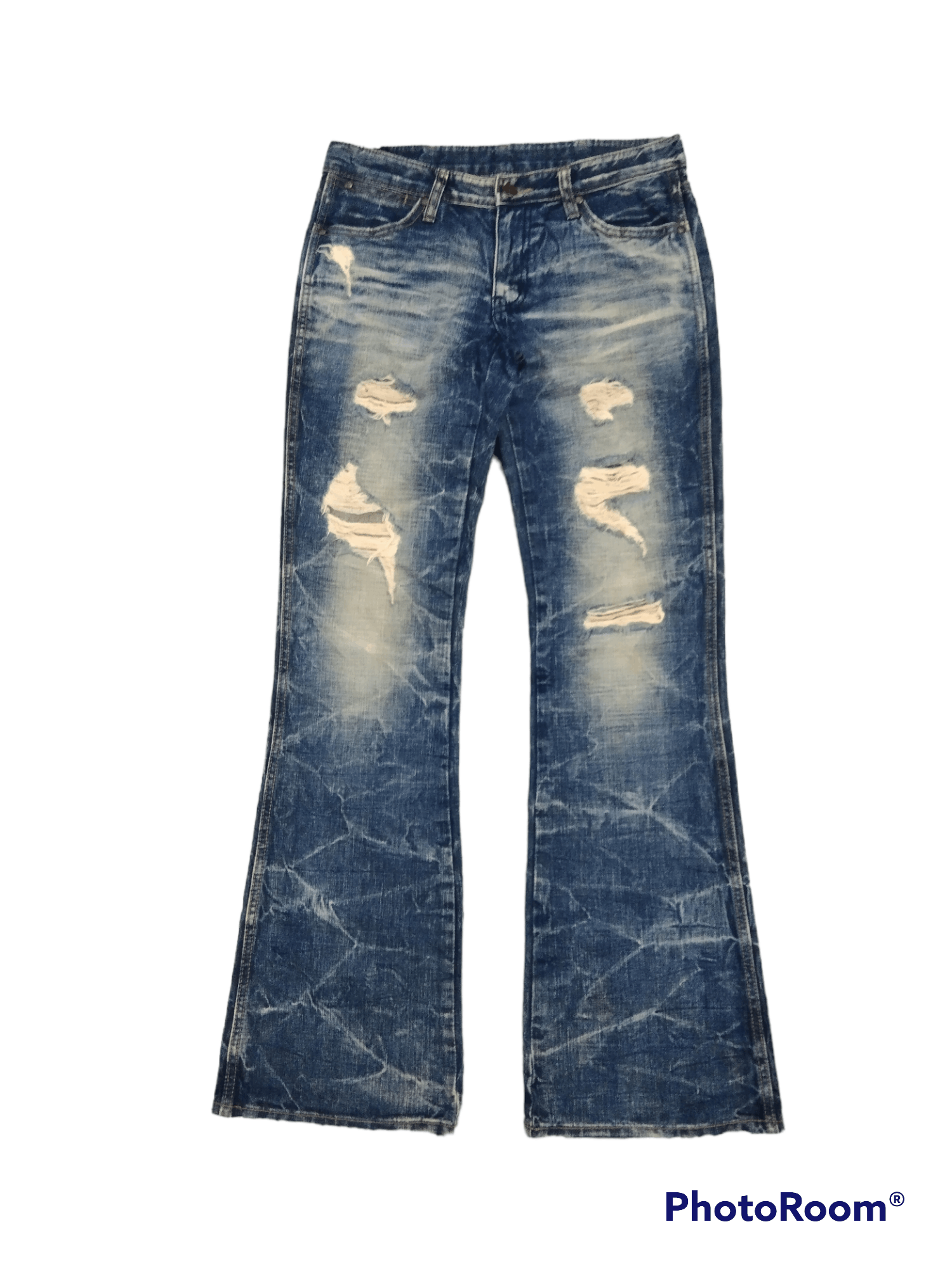 Japanese Brand FLARE LOW RISE🔥WASHED BLUE RIPED FIVE PRIME MEMBERS Size US 27 - 2 Thumbnail