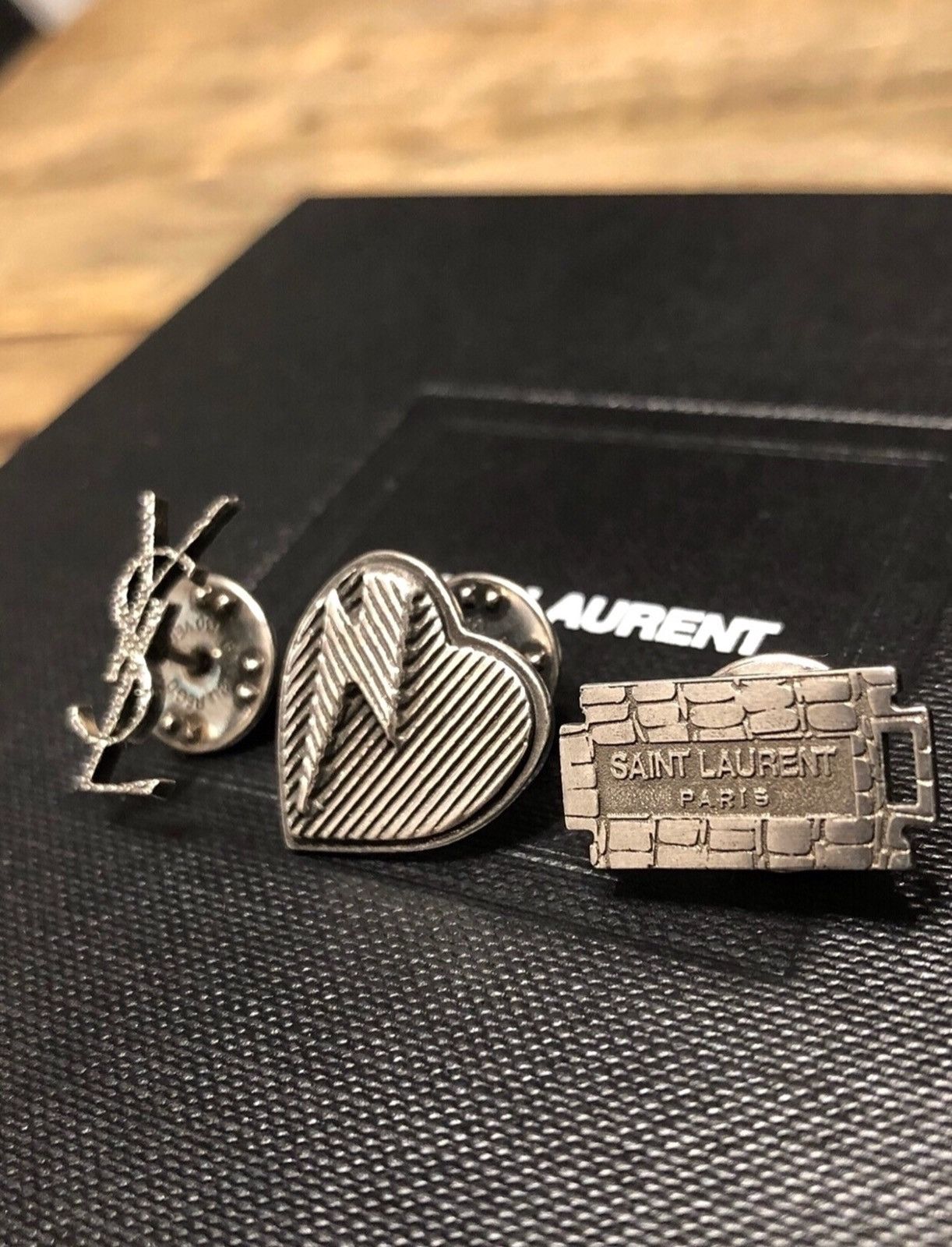 Saint Laurent Paris Razor Blade 3-Pin Set In Oxidized Silver Tone Brass Size ONE SIZE - 1 Thumbnail